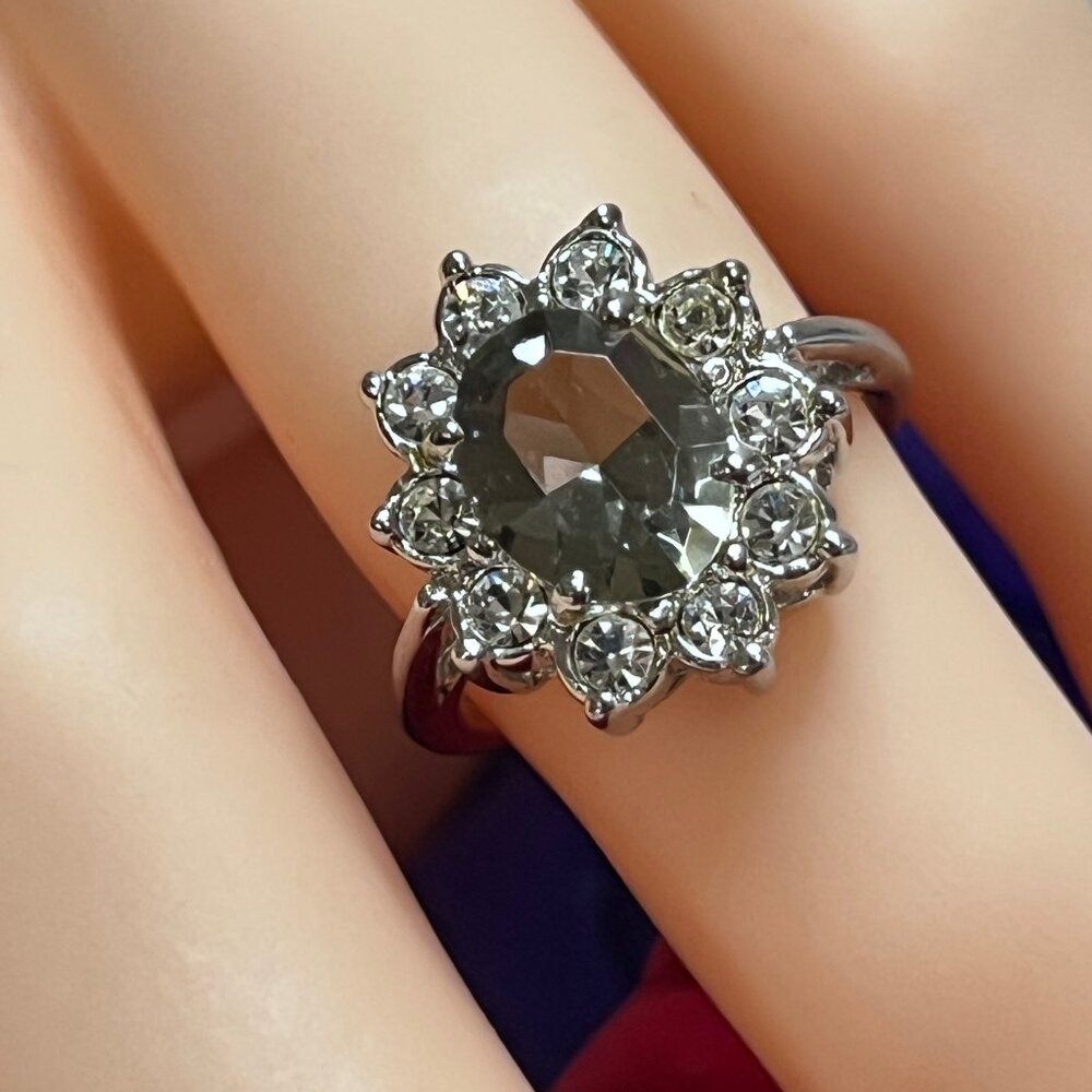 Cocktail Halo Cluster Ring Greysh Cz Topaz with sparkle cz clear Crown sterling